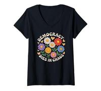 Womens Democracy Dies in Silence Keep Democracy in America Flowers V-Neck T-Shirt