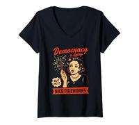 Women's Democracy Dying Fireworks Ironic Political Art V-Neck T-Shirt