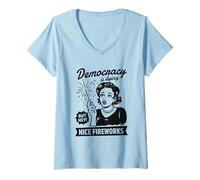 Women's Democracy Dying Nice Fireworks Political Satire V-Neck T-Shirt