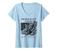 Womens Democracy Needs Your Courage Freedom Pro Democracy Protest V-Neck T-Shirt