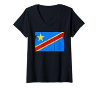 Womens Democratic Republic of The Congo Flag for Men Women Kids V-Neck T-Shirt