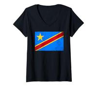 Womens Democratic Republic of The Congo Flag for Men Women Kids V-Neck T-Shirt