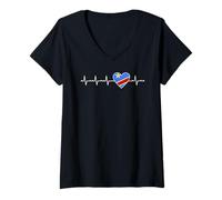 Womens Democratic Republic Of The Congo Heartbeat Design DRC V-Neck T-Shirt