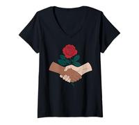 Womens Democratic Socialism Socialist of America Rose Handshake V-Neck T-Shirt