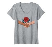 Womens Democratic Socialism Socialist of America Rose Handshake V-Neck T-Shirt