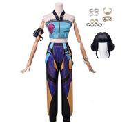Women's Demon Hunters Costume Zoey Cosplay Outfits with Accessories Halloween Outfits (Blue + Wig, L)