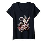 Womens Demon Warrior King of Hell Devil Sword V-Neck T-Shirt