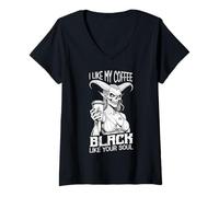 Womens Demon Woman Coffee Lover Black Soul Halloween Funny Caffeine V-Neck T-Shirt
