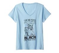 Womens Demon Woman Coffee Lover Black Soul Halloween Funny Caffeine V-Neck T-Shirt