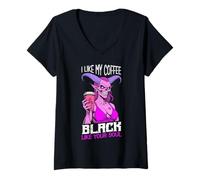 Womens Demon Woman Coffee Lover Black Soul Halloween Funny Caffeine V-Neck T-Shirt