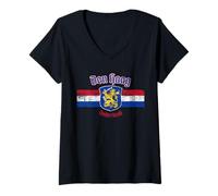 Womens Den HAAG Nederland Lion Flag Distressed Print V-Neck T-Shirt