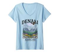 Women's Denali National Park Alaska Mountains Eagle V-Neck T-Shirt