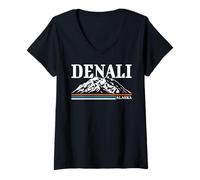 Women's Denali National Park Alaska Mountains Nature Hiking Vintage V-Neck T-Shirt