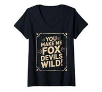 Womens denglisch saying fox make me foxdevilsiwild! funny german V-Neck T-Shirt