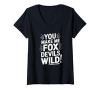 Womens denglisch saying fox make me foxdevilsiwild! funny german V-Neck T-Shirt