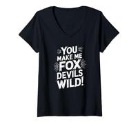 Womens denglisch saying fox make me foxdevilsiwild! funny german V-Neck T-Shirt