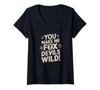 Womens denglisch saying fox make me foxdevilsiwild! funny german V-Neck T-Shirt