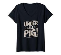 Womens denglisch saying that's under all pig! funny german V-Neck T-Shirt