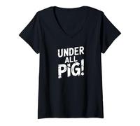 Womens denglisch saying that's under all pig! funny german V-Neck T-Shirt