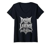 Women's Denim and Leather We All Stand Together Classic Heavy Metal V-Neck T-Shirt