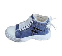 Women's Denim Ankle Boots, Comfort Chic High-Top Trainers, Flat Boots, Casual Sports, Warm Boots, Autumn, Winter, Boot, Chic and Elegant, Comfortable Shoes, 01 Blue, 4 UK