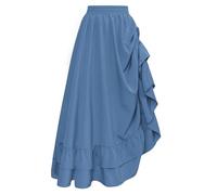 Women's Denim Blue Skirts Elastic High Waist Maxi Long Skirt Renaissance Retro Double Layer Tiered Swing Skirt L