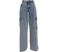Women's denim cargo pants Urban Classics Mid Waist Bleu 28