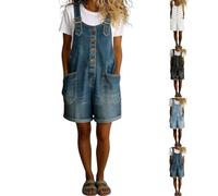 Womens Denim Dungarees with Pockets Regular-Fit Stretch Straight Leg Roll-Up Baggy Jumpsuits Adjustable Straps Sleeveless Bib Jean Dungarees Washed Distressed Retro Playsuits for Women UK Holiday