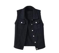 Womens Denim Gilet Blue Jeans Sleeveless Waistcoat Jackets Plus Size Distressed Jean Denim Vest Jacket Waistcoat Button Down Denims Jacket Vintage Retro Punk Outwear Casual Waistcoats Black 6XL
