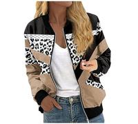 Womens Denim Jackets Winter Jackets For Women Uk Ladies Jackets Pattern Printed Crew Neck Bomber Jacket With Pockets Zip Up Running Jacket Motorbike Jackets Ladies Coats Size 18 (Leopard Print, L)