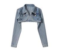 Womens Denim Jackets,Women'S Cropped Denim Jacket Distressed Bolero Shrugs Short Tops Tailored Stretch Trucker Outwear Short Button Denim Coat Cardigan Jeansjacke For Girls Autumn Spring,Blue,L