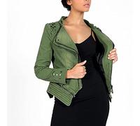 Womens Denim Jackets, Women'S Denim Jacket Fashion Slim Long Sleeve Zipper Lapel Jean Biker Coat Vintage Distressed Splicing Short Shrug Denim Coat Punk Stud Embellished Outwear Streetwear,Green,3Xl