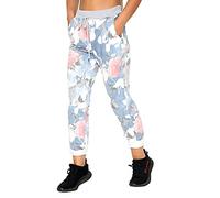 Women's Denim Jogger Sweatpants with Drawstring Casual Summer Gym Trousers Ribbed Waistband Multi Floral and Tartan Prints Italian Cotton Exercise and Jogging Bottoms Big Rose Light Denim 20-22