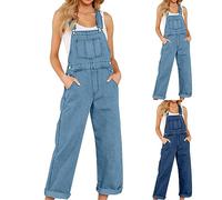 Womens Denim Jumpsuit UK Clearance Long Playsuit with Pocket Ladies Sleeveless Dungarees Summer Jeans Playsuit Casual Romper Adjustable Straps Overalls Loose Romper Baggy Bodycon Jumpsuits