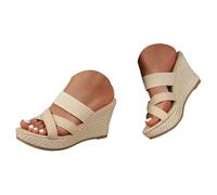 Women's denim sandals, thick soft sole, elevation, beach sandals, women's sandal, genuine leather, fabric walk, adjustable, comfortable for the transition period, Beige Color, 8 UK