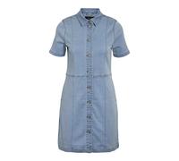 Women's Denim Shirt Dress Short Sleeve Casual Western Style with Chest Pockets