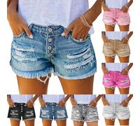 Women's Denim Shorts Frayed Raw Hem Jean Shorts Ripped Distressed High Waisted Hot Pants Cut Off Mini Jean Short with Pockets Hole Distressed Stretch Cropped Trousers Summer Casual Short Pant
