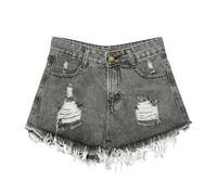 Women's Denim Shorts High Waist Wide Leg Ripped Distressed Frayed Hem Cut Off Hot Pants Solid Perforated Detail Button Front Y2K Streetwear Summer Casual Workout Going Out Shorts for Women Grey