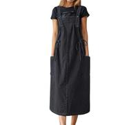 Women's Denim Suspender Pinafore Dungaree Dress Long Skirt Overalls Vintage Style with Tie Straps & Pocket, Sleeveless Casual Wear, A-Line Maxi Design, Adjustable Strap for Versatile Use