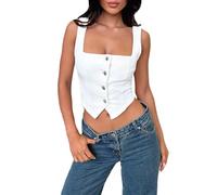 Women's Denim Tank Tops Slim Fit Square Neck Backless Sleeveless Button Down Crop Tops Jean Vest Corset Top (A-White, XL)