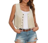 Women's Denim Tassel Jacket Vintage Lapel Long Sleeve Fringe Cropped Hippie Jackets Country And Western Cow Girl Outfit Comfortable Lightweight Denim Cowgirl Waistcoat For Women UK