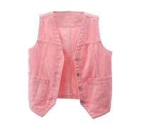 Women'S Denim Vest Denim Waistcoat - Loose Short Sleeveless Jacket Waistcoat Casual Jeans Vest,Women'S Summer V-Neck Denim Vest,Pink,Xxl