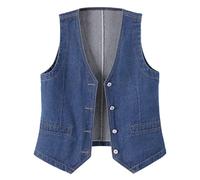 Womens Denim Waistcoat Sleeveless Denim Vest Button Down Lightweight Cropped Gilet Solid Short Coat Washed Cowboy Jean Jacket Casual Vintage Sleeveless Jacket Slim Fit Tank Top