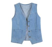 Womens Denim Waistcoat Sleeveless Denim Vest Button Down Lightweight Cropped Gilet Solid Short Coat Washed Cowboy Jean Jacket Casual Vintage Sleeveless Jacket Slim Fit Tank Top