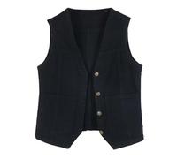 Womens Denim Waistcoat Sleeveless Denim Vest Button Down Lightweight Cropped Gilet Solid Womens Short Paragraph Coat Washed Cowboy Jean Jacket Ladies Casual Vintage Jacket Slim Fit Tank Top