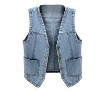 Womens Denim Waistcoat Sleeveless Denim Vest V Neck Button Down Waistcoat Jacket Sleeveless Denim Jacket Lightweight Jean Jacket Chic Loungewear