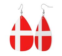 Womens Denmark Danish Flag Print Leather Earrings Teardrop Dangle Earrings Jewelry Outfits Accessories