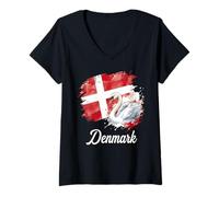Women's Denmark Flag Swan Danish National Bird Design V-Neck T-Shirt