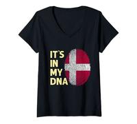 Womens Denmark In My DNA Danish Flag Team Denmark V-Neck T-Shirt