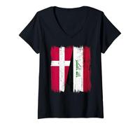 Womens Denmark Iraq Half Flag Danish Iraqi Jersey V-Neck T-Shirt